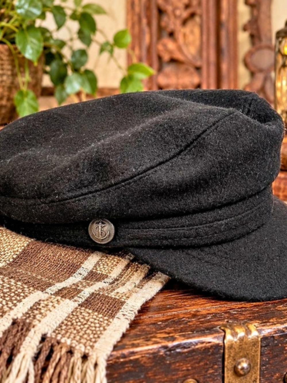 Aegean Dutch Boy Fiddler Cap Black Wool Blend Greek Fisherman Hat